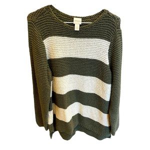Chico’s Women’s Knit Sweater Green Gold Glitter Striped Size XL (3)